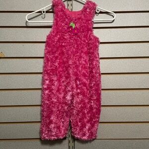 Vintage Chicken Noodle Pink Fuzzy Flower Patch Overalls Romper Baby Toddler 18 M
